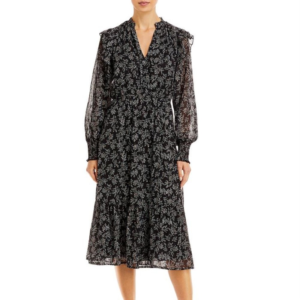 AQUA PRINTED LONG SLEEVE MIDI DRESS, NWT